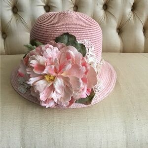 Elena Collection OOAK Couture Floral Hat Pink Hand Dyed Vintage Inspired Hat